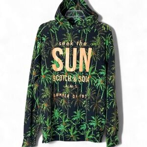 Scotch & Soda Hoodie Sweatshirt Green Black Palms Men’s Size L Seek the Sun